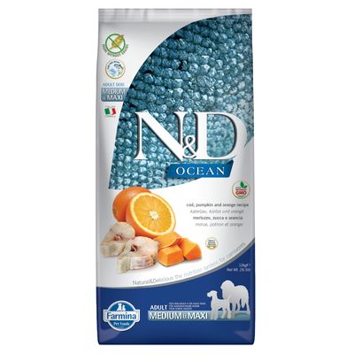 Farmina N&D Grain Free Ocean Cod, Pumpkin & Orange Medium & Maxi Economy Pack: 2 x 12kg