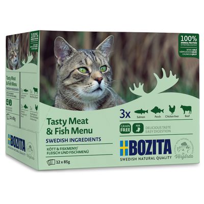 Bozita Chunks in Jelly Pouches Mixed Packs 12 x 85g Mixed Pack: Meat Menu (3 Varieties)