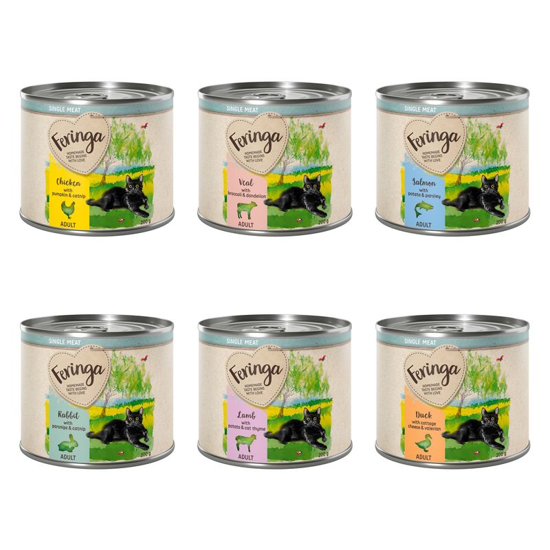 Feringa Single Meat Menu Saver Pack 12 x 200g Mix I (6 Varieties ): Chicken, Rabbit, Lamb, Veal, Duck, Salmon