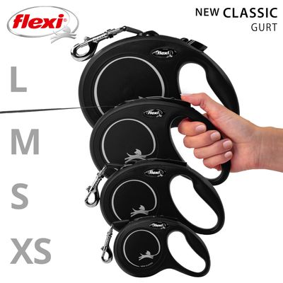 flexi Classic Harness Leash - Black - 5m Size S: up to 15kg