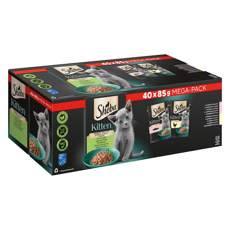 Sheba Kitten Varieties Pouch Saver Pack 80 x 85g Fine Variety in Sauce (Salmon & Chicken)