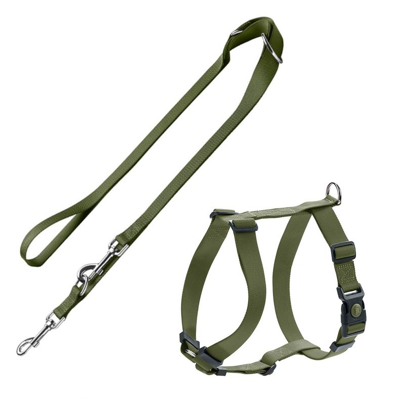 HUNTER Set: London Vario Rapid Harness + London Lead – Olive Green Harness Size XXS-XS + Lead 200cm/15mm