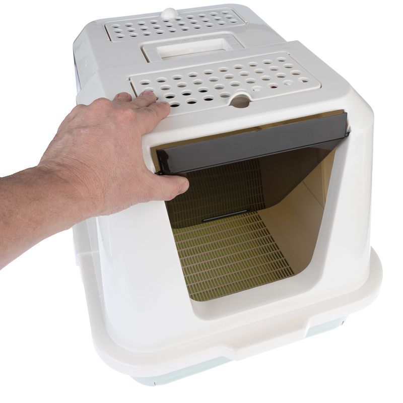 kooa Hooded Litter Tray with Eco-Plastic White & Mint
