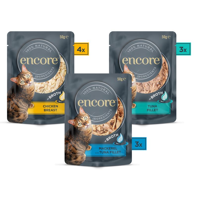 Encore Cat Pouch in Broth 10 x 50g Finest Selection (3 Varieties)