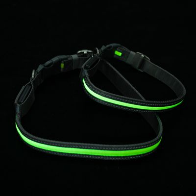 Nomad Tales Spirit USB LED Nylon Collar - Neon Yellow & Grey Size S/M: Neck circumference 35-50cm