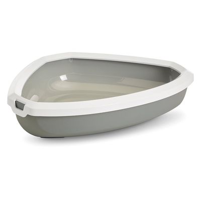 Savic Rincon Corner Litter Tray with Border Grey/White