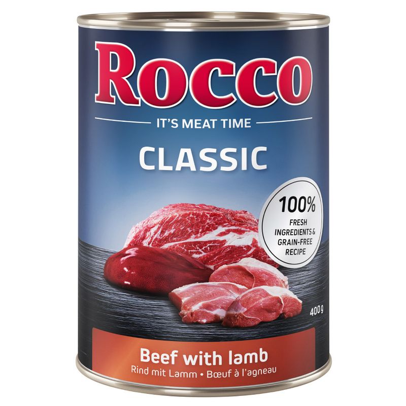 Rocco Classic Saver Pack 24 x 400g Topseller Mix: Pure Beef, Beef/Poultry Hearts, Beef/Chicken