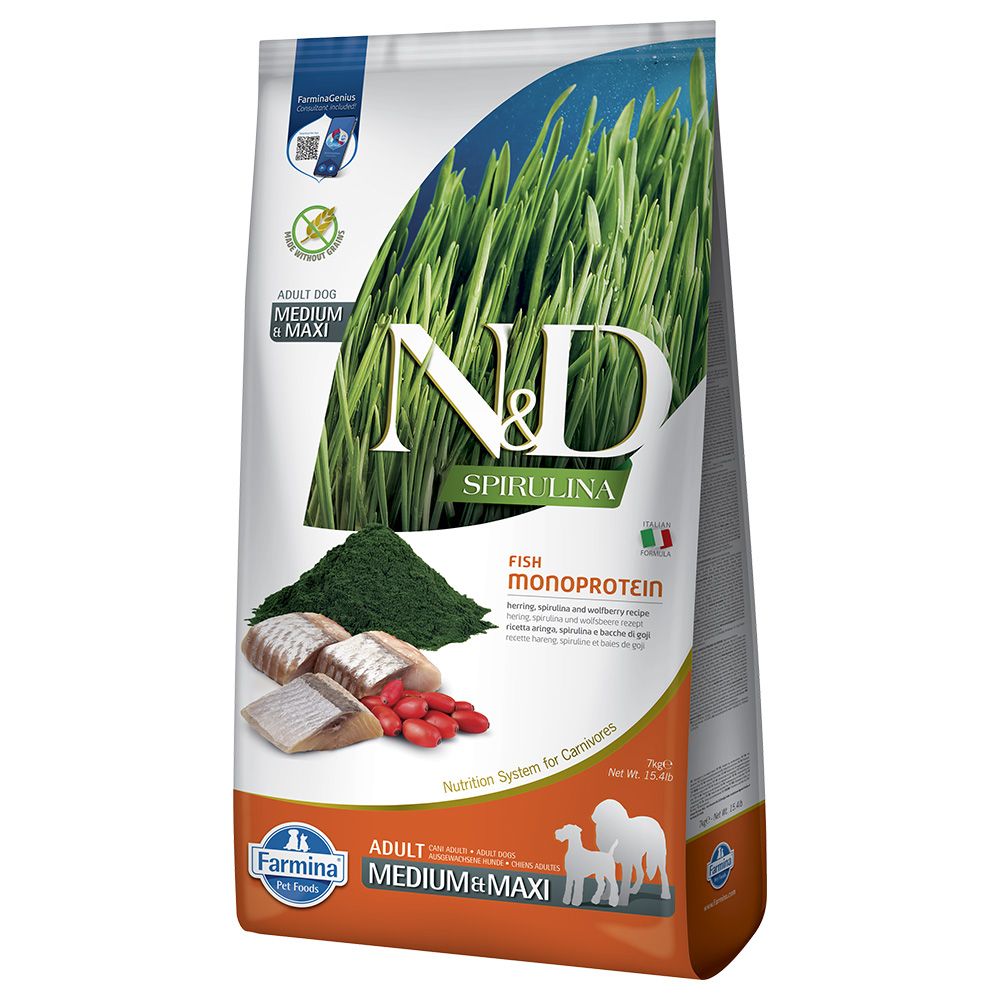 N&D Spirulina Adult Medium/Maxi with Herring 7kg