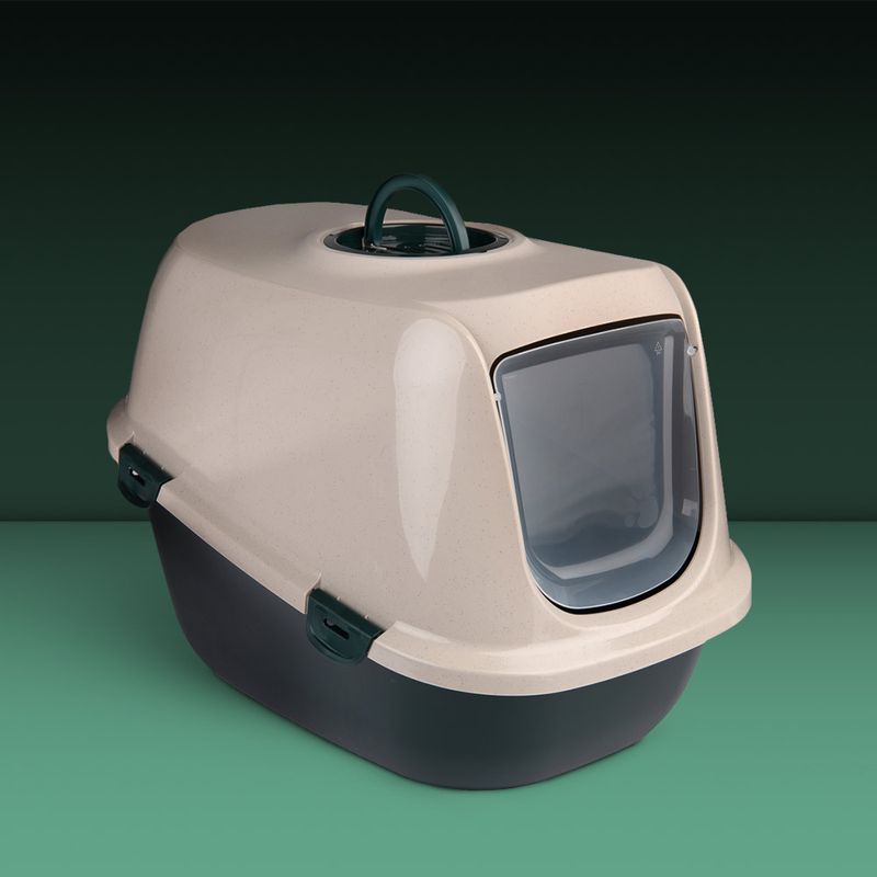 kooa Covered Cat Litter Tray - 90% recycled Plastic Dark green / beige