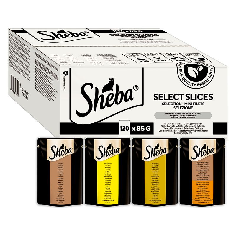 Sheba Pouches Select Slices in Gravy Mega Pack 120 x 85g Poultry Collection in Gravy