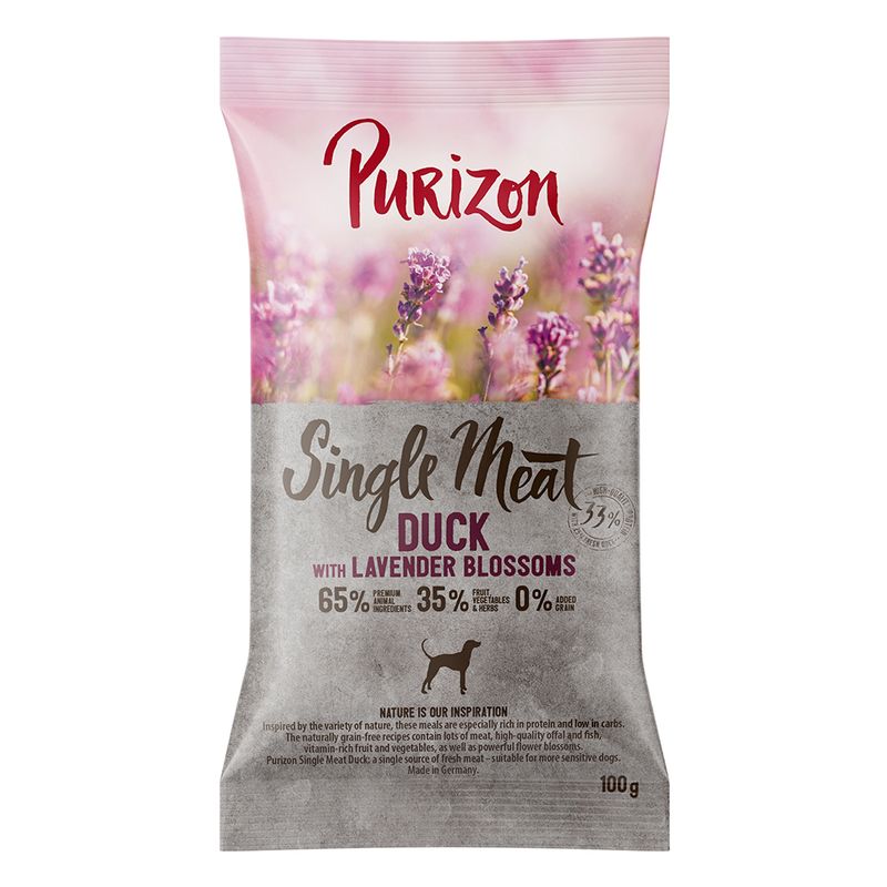 Purizon Single Meat Adult Dog – Grain-Free Duck with Lavender Blossoms 100g