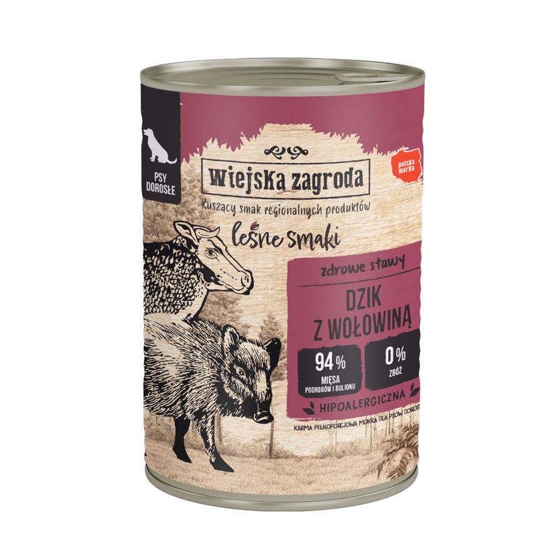 Wiejska Zagroda Dog 12 x 400g Wild Boar & Beef