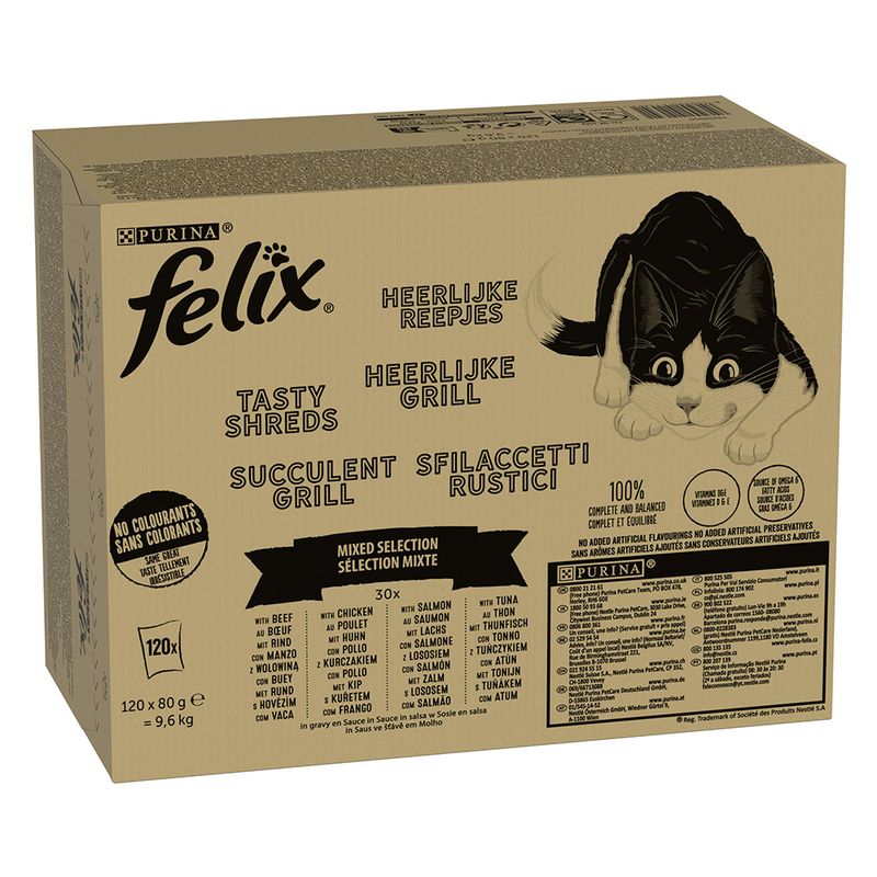 Felix Tasty Shreds Jumbo Pack 120 x 80g Mixed Selection