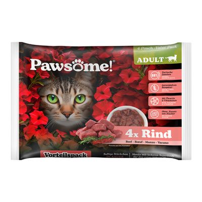 Pawsome Adult Cat Saver Pack 8 x 85g Beef
