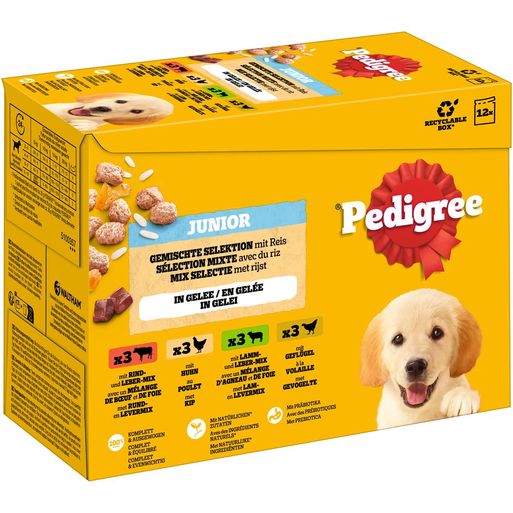 Pedigree Junior Pouch in Jelly Mixed Selection: 4 Varieties (12 x 100g)