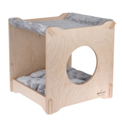Natural Paradise Mimosa Cat Den Natural wood with cream cover