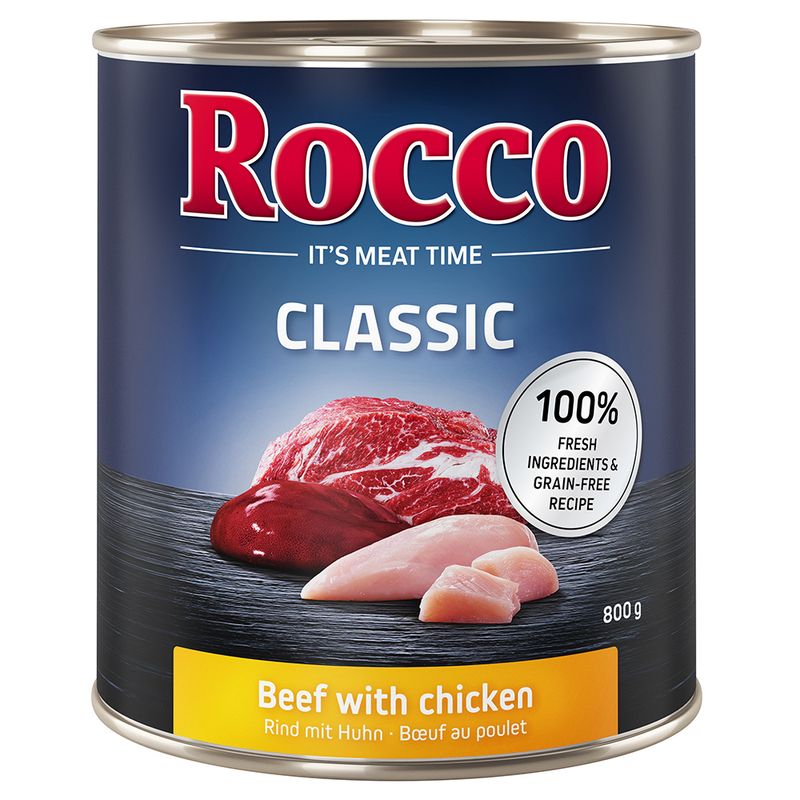 Rocco Classic Trial Pack 6 x 800g Topseller Mix: Pure Beef, Beef/Poultry Hearts, Beef/Chicken