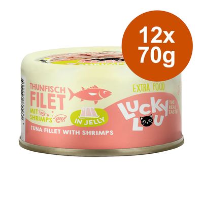 Lucky Lou Extra Food in Jelly 12 x 70g Tuna fillet with shrimps
