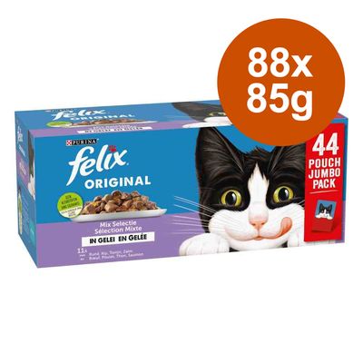 Felix Original Mix in Jelly Saver Pack 88 x 85g Mixed Pack (Salmon, Tuna, Beef, Chicken)