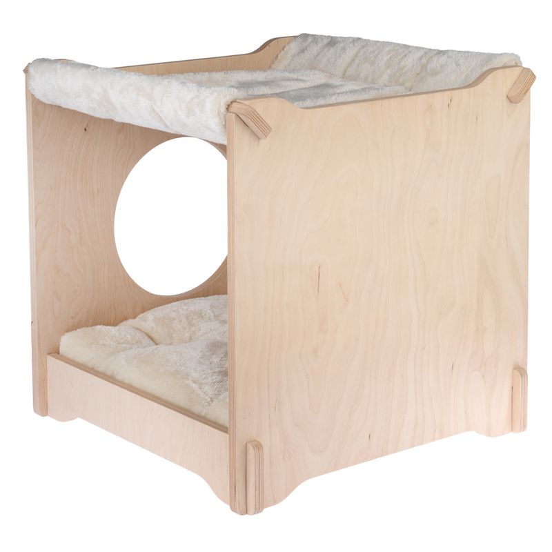 Natural Paradise Mimosa Cat Den Natural wood with cream cover