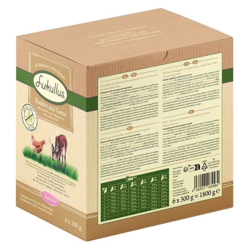 Lukullus Junior Grain-Free Pouches 6 x 300g Poultry & Game