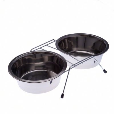 Dual Stainless Steel Dog Bowl on Stand 2 x 350 ml, diameter: 13cm