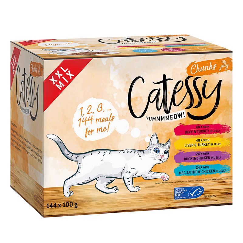 Catessy Pouches XXL Saver Pack 144 x 100g Chunks in Sauce I (4 Varieties)