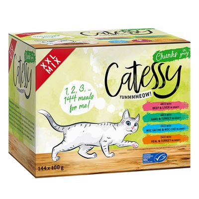 Catessy Pouches XXL Saver Pack 144 x 100g Chunks in Sauce I (4 Varieties)