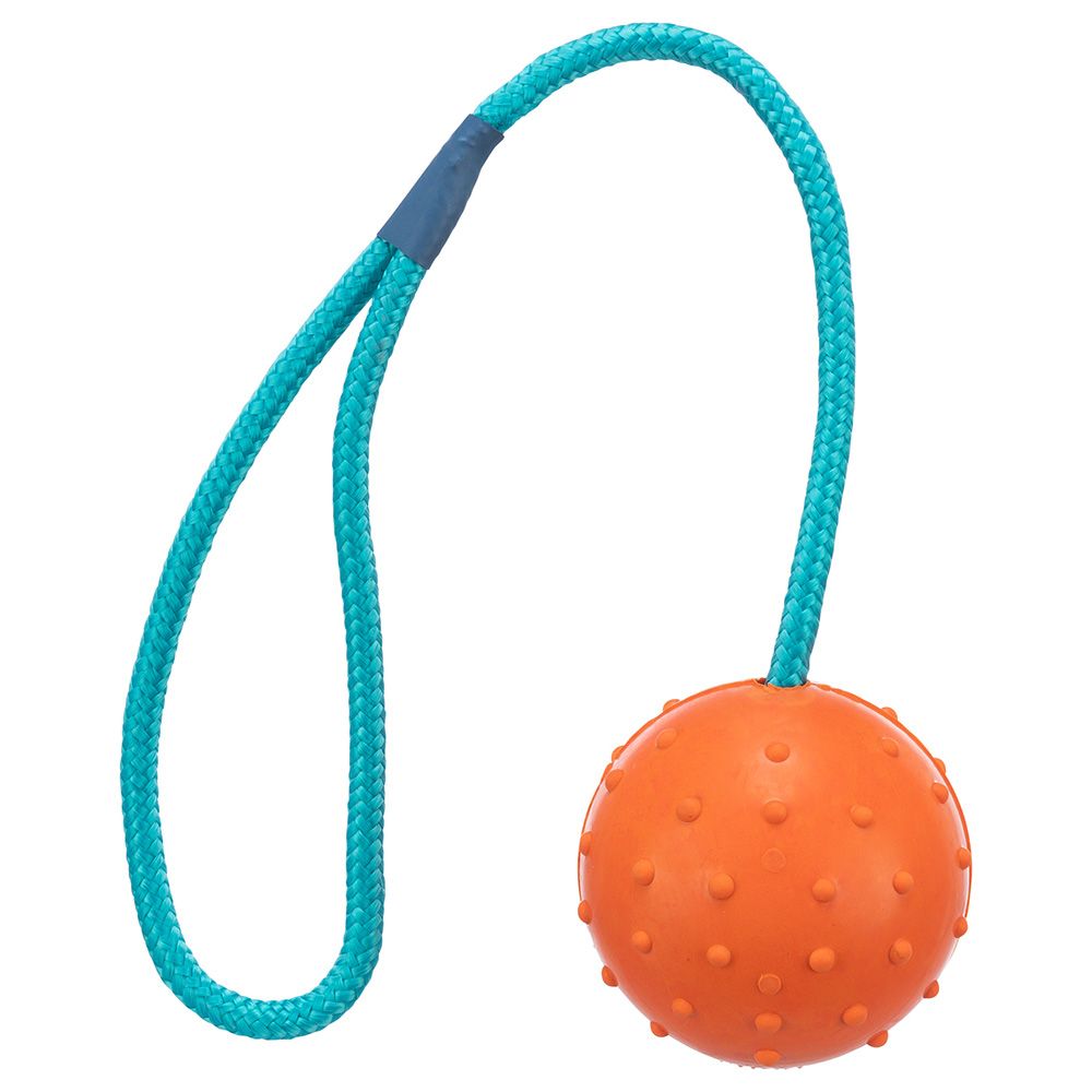 Trixie Rubber Ball with Throwing Handle 1 Toy (approx. 6cm / Cord: 30cm)