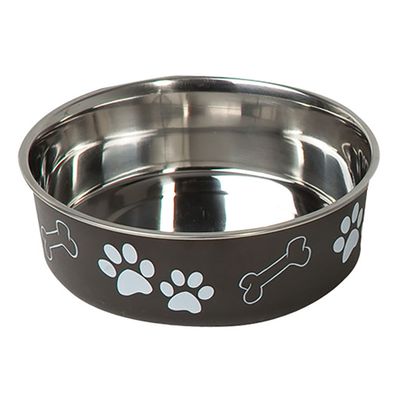 Karlie Paw Motif Stainless Steel Dog Bowl - Black 800ml, 17cm diameter