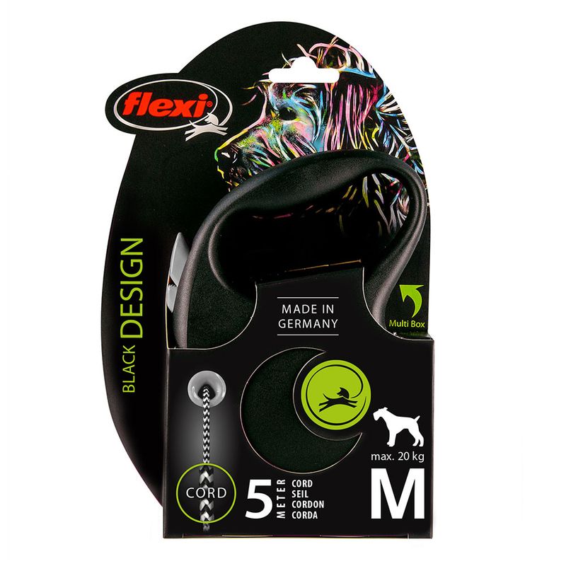 flexi Black Design 5m Rope Lead M: up to 20kg