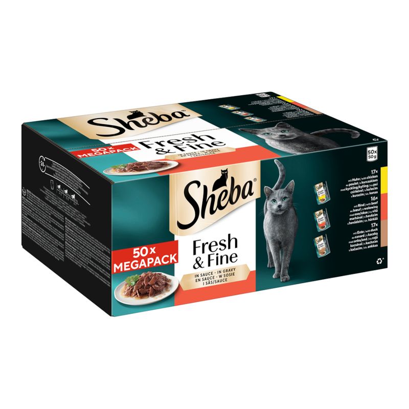 Sheba Fresh Choice Mini Pouches Multipack 50 x 50g Multipack with Chicken, Poultry & Turkey in Gravy