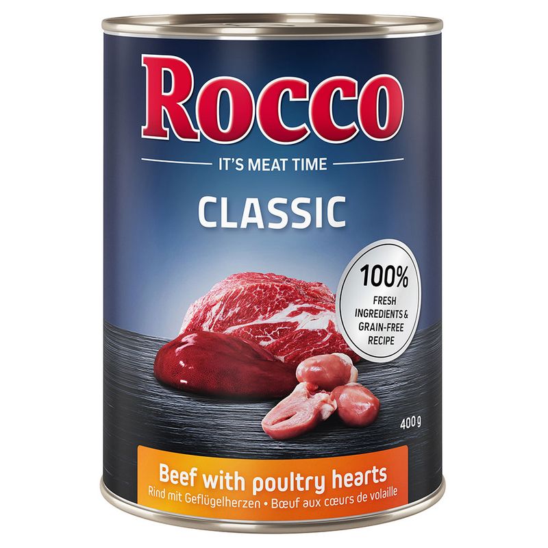 Rocco Classic 6 x 400g Topseller Mix: Pure Beef, Beef/Poultry Hearts, Beef/Chicken