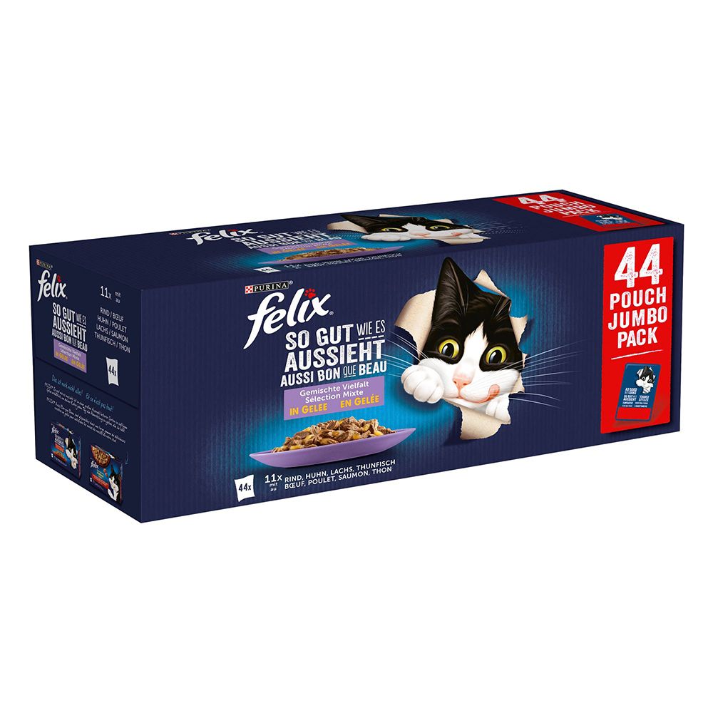 Felix As Good As It Looks Pouches in Jelly - 44 x 85g Chicken, Beef, Tuna & Salmon