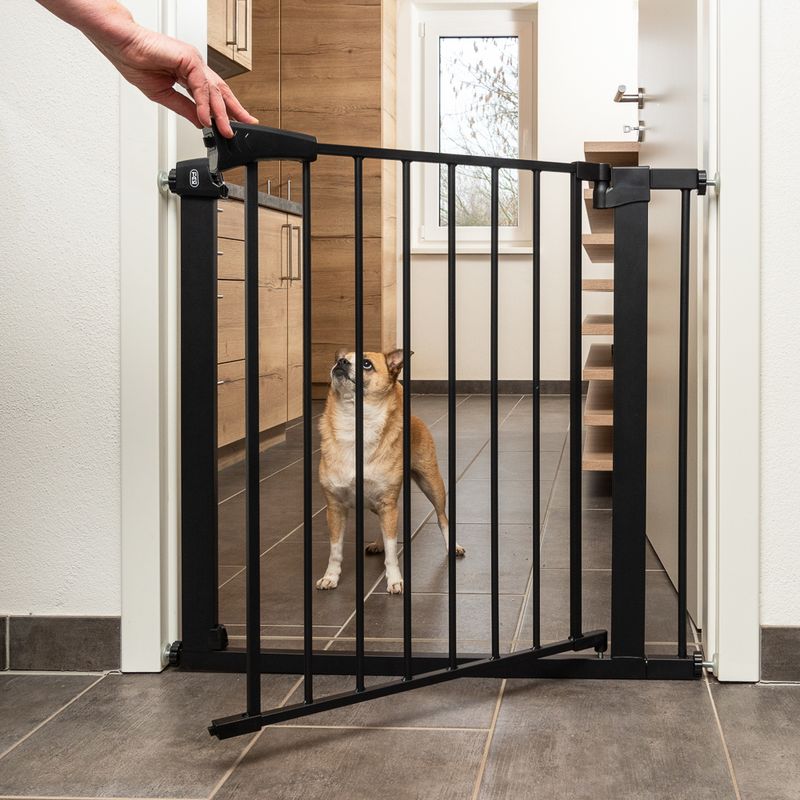 TIAKI Black Dog Gate with 7 cm Extension Height 76 cm, width 75 to 82 cm
