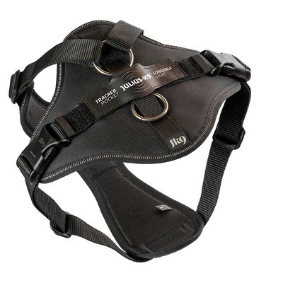 Julius-K9 Longwalk Light Dog Harness with Tracker Bag – Black Size S: Chest circumference 49 - 66cm