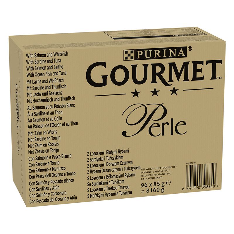 Gourmet Perle Pouches Mixed Mega Pack 96 x 85g Beef, Chicken, Salmon, Tuna in Sauce