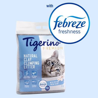 Tigerino Premium Cat Litter - Febreze Cotton Fresh Scent 12kg
