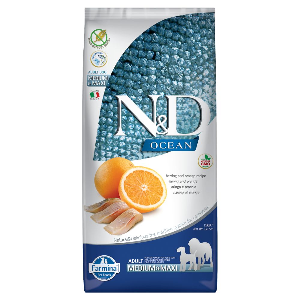 Farmina N&D grain-free Ocean Herring & Orange Adult Medium & Maxi 12kg