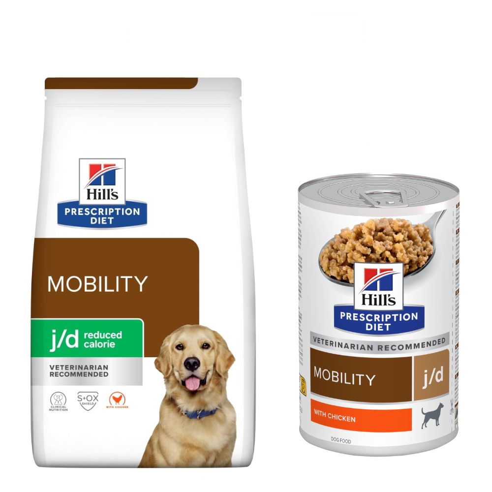 12kg Hill's Prescription Diet Dry Dog Food + 3 x 370g Wet Food Free! * j/d Joint Care - Chicken (12kg) + j/d Chicken (3 x 370g)