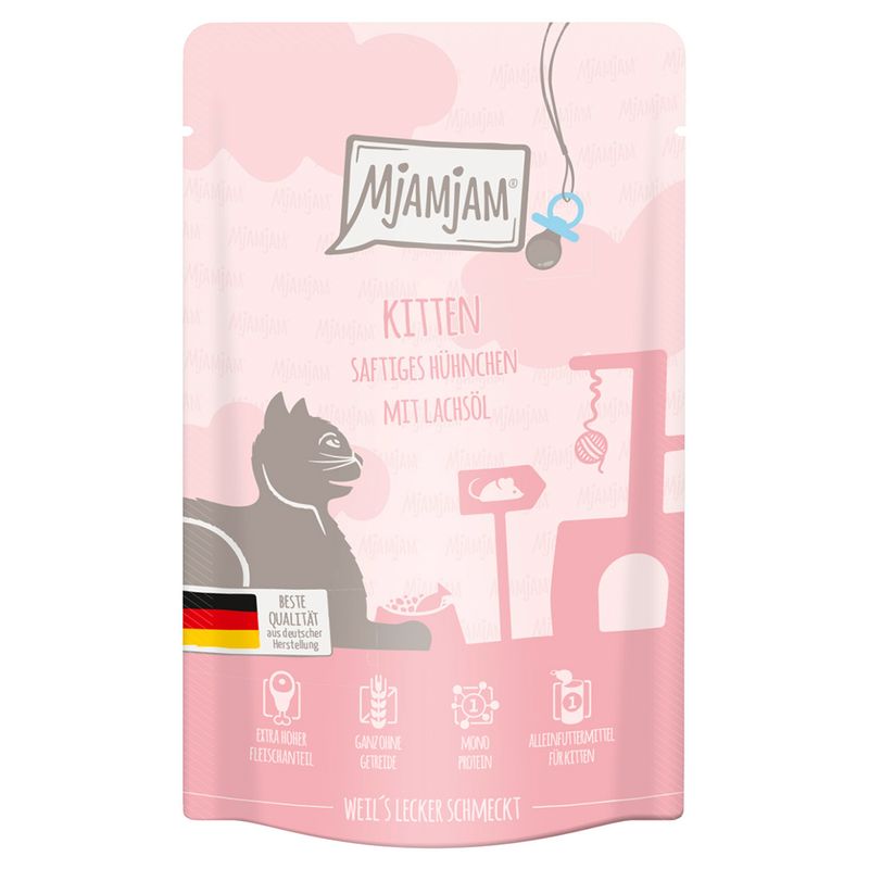 MjAMjAM Quetschie Kitten 12 x 125 g Juicy Chicken with Salmon Oil