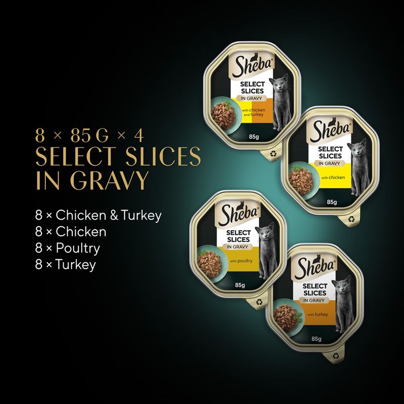 Sheba Varieties Multipack Saver Pack 32 x 85g Poultry Collection Select Slices in Gravy
