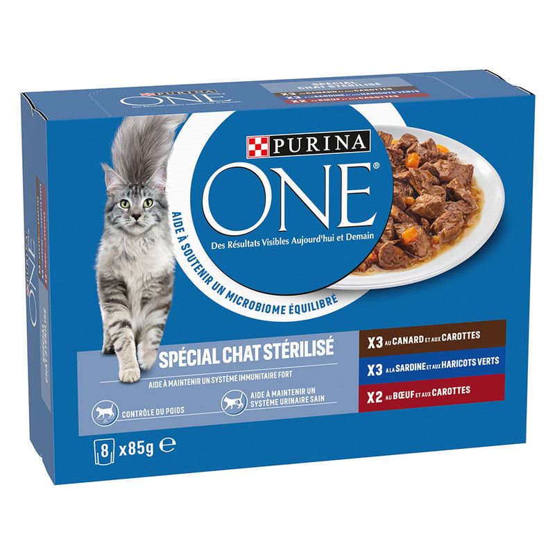 Mixed package PURINA ONE Sterilized cat 8 x 85 g Duck, beef, sardine