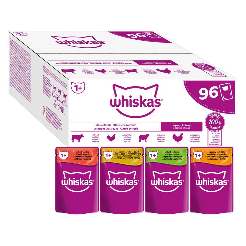 Whiskas 1+ Pouches Mega Pack 96 x 85g Poultry Feasts in Jelly