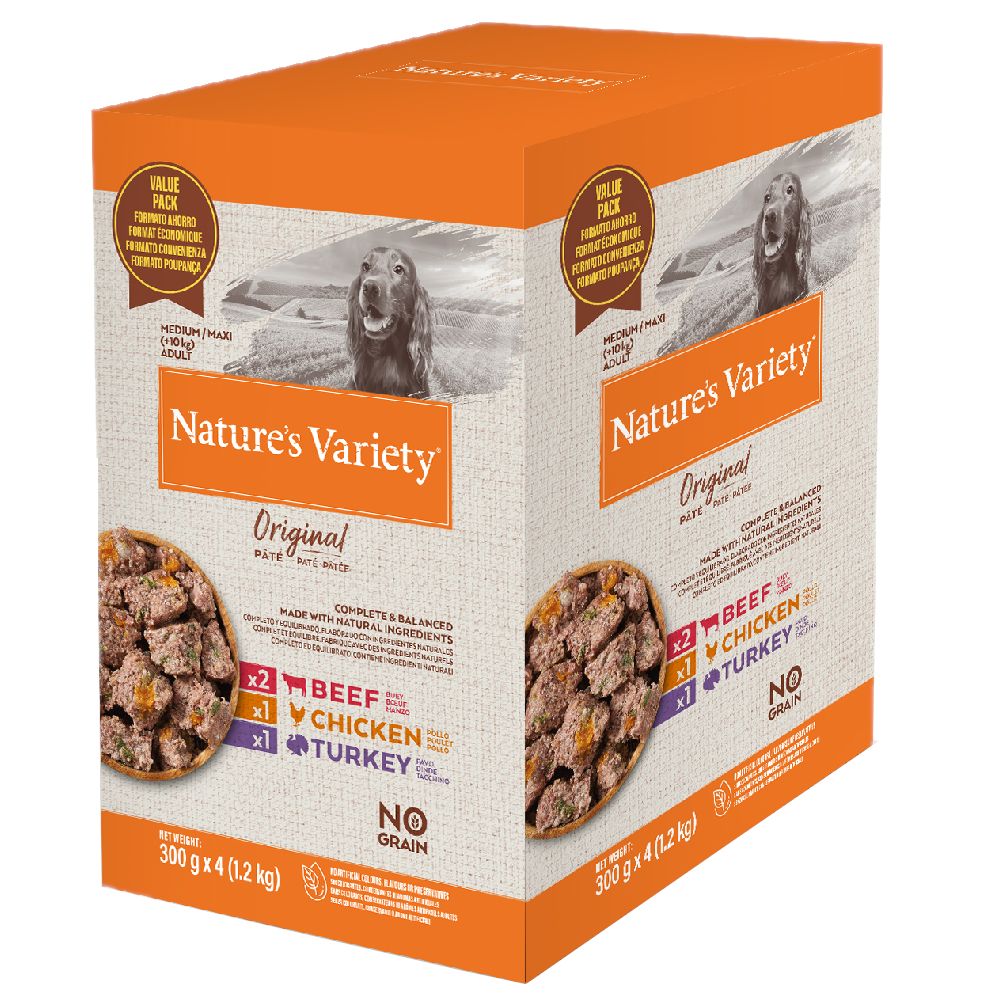Mixed Pack Nature's Variety Original Paté No Grain Medium/Maxi Adult Beef, Chicken, Turkey (8 x 300 g)