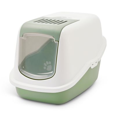 Savic Cat Litter Box Nestor Botanical Litter Tray Green / White