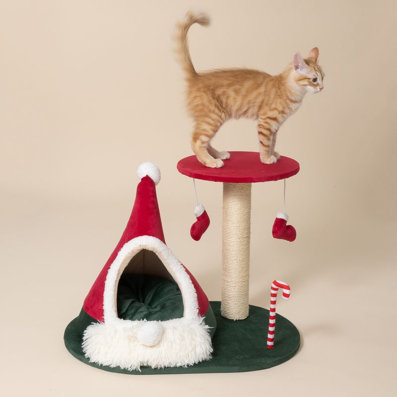 TIAKI Scratching Post with Christmas Teepee Red