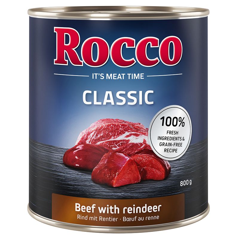 Rocco Classic Trial Pack 6 x 800g Topseller Mix: Pure Beef, Beef/Poultry Hearts, Beef/Chicken