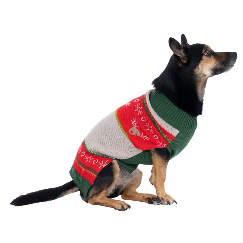TIAKI Tri-Colour Reindeer Dog Jumper Size M: approx. 30cm Back Length