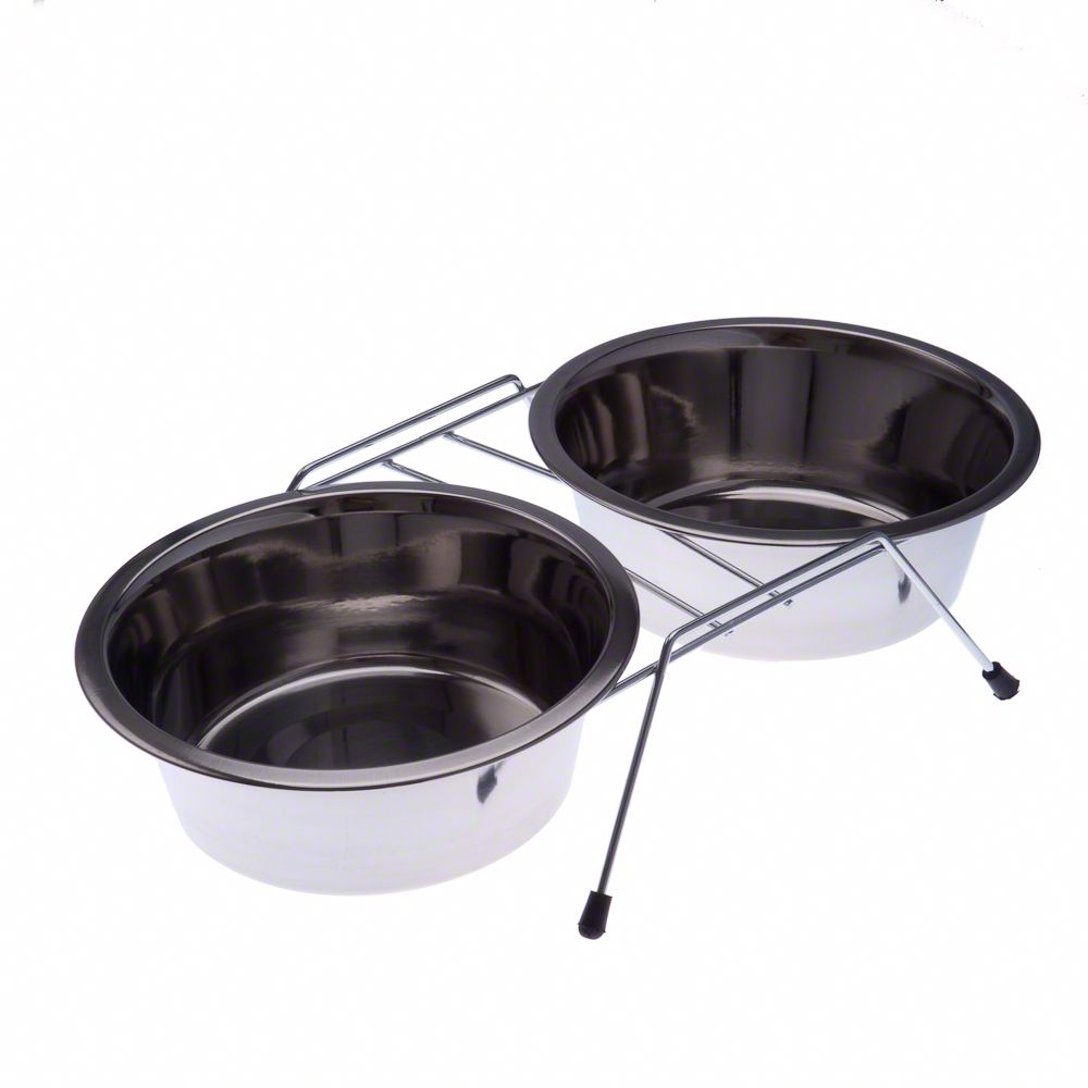 Dual Stainless Steel Dog Bowl on Stand 2 x 350 ml, diameter: 13cm